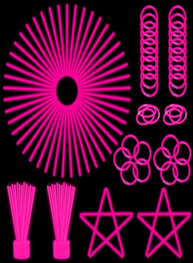 ILHSTY 100 pk 8'' Pink Glow Sticks Glow Necklaces In The Dark Party Favors Supplies Bright GlowSticks Bulk for Birthday Valentine Carnival Christmas Halloween 4th of July Neon Party (Pink*100) - Image 1